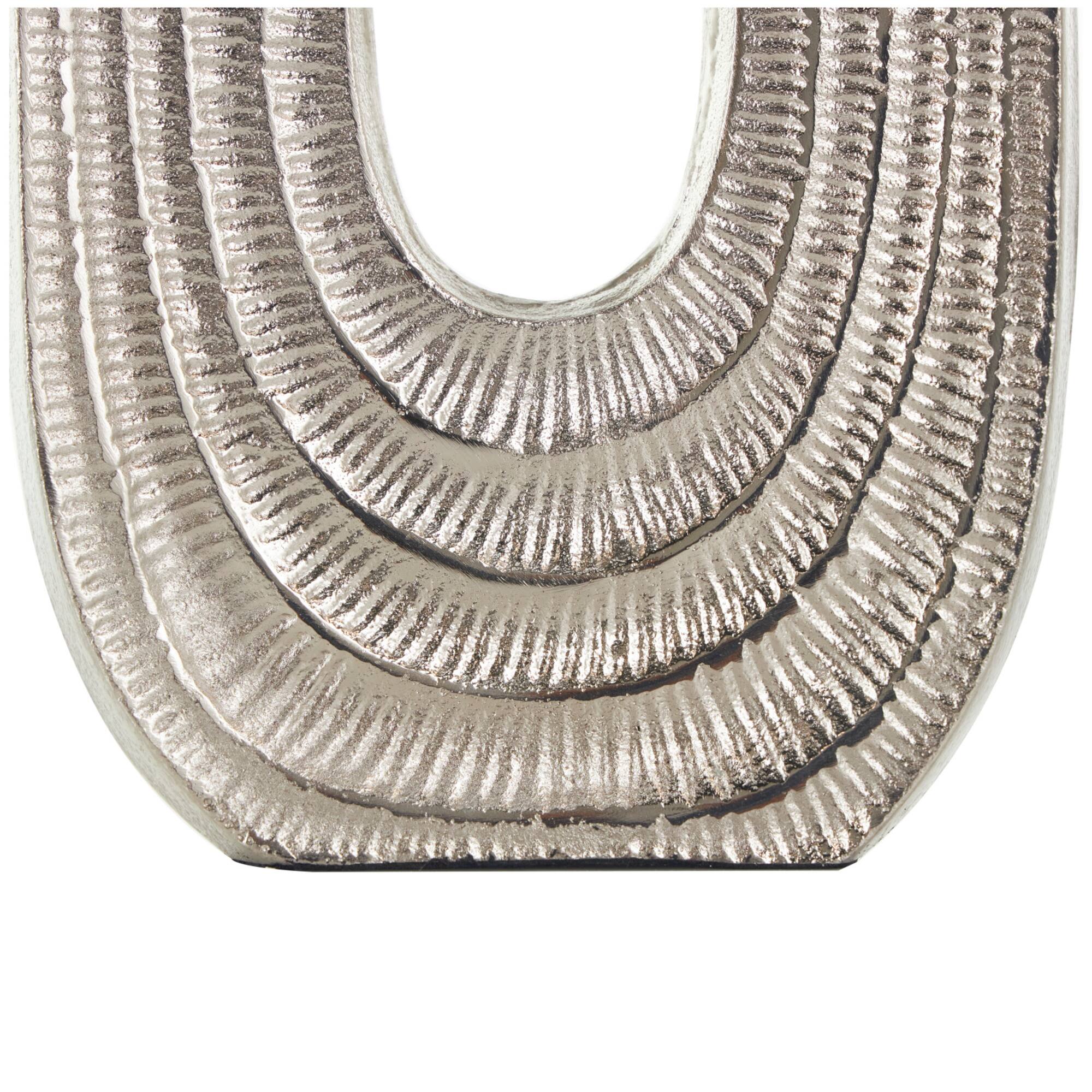 16" Silver Linear Etched Aluminum Circular Vase